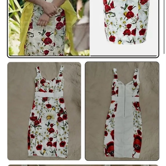 Dolce & Gabbana Poppy Floral Dress Bustier Midi Dress - Picture 2 of 6